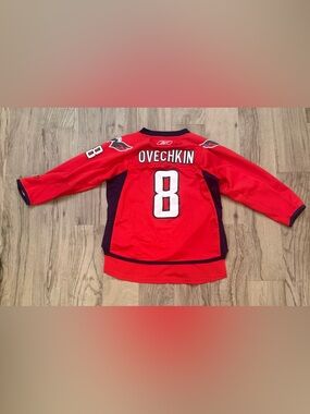 Reebok Kids Red & Navy Ovechkin #8 Hockey Jersey L/XL
